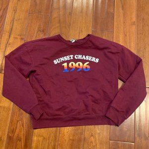 Forever 21 Sweatshirt size M "Sunset Chasers 1996" burgundy long sleeve Retro